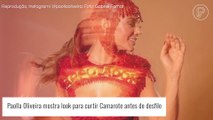 Carnaval 2022: Paolla Oliveira deixa barriga definida  à mostra em look com recorte antes de desfile