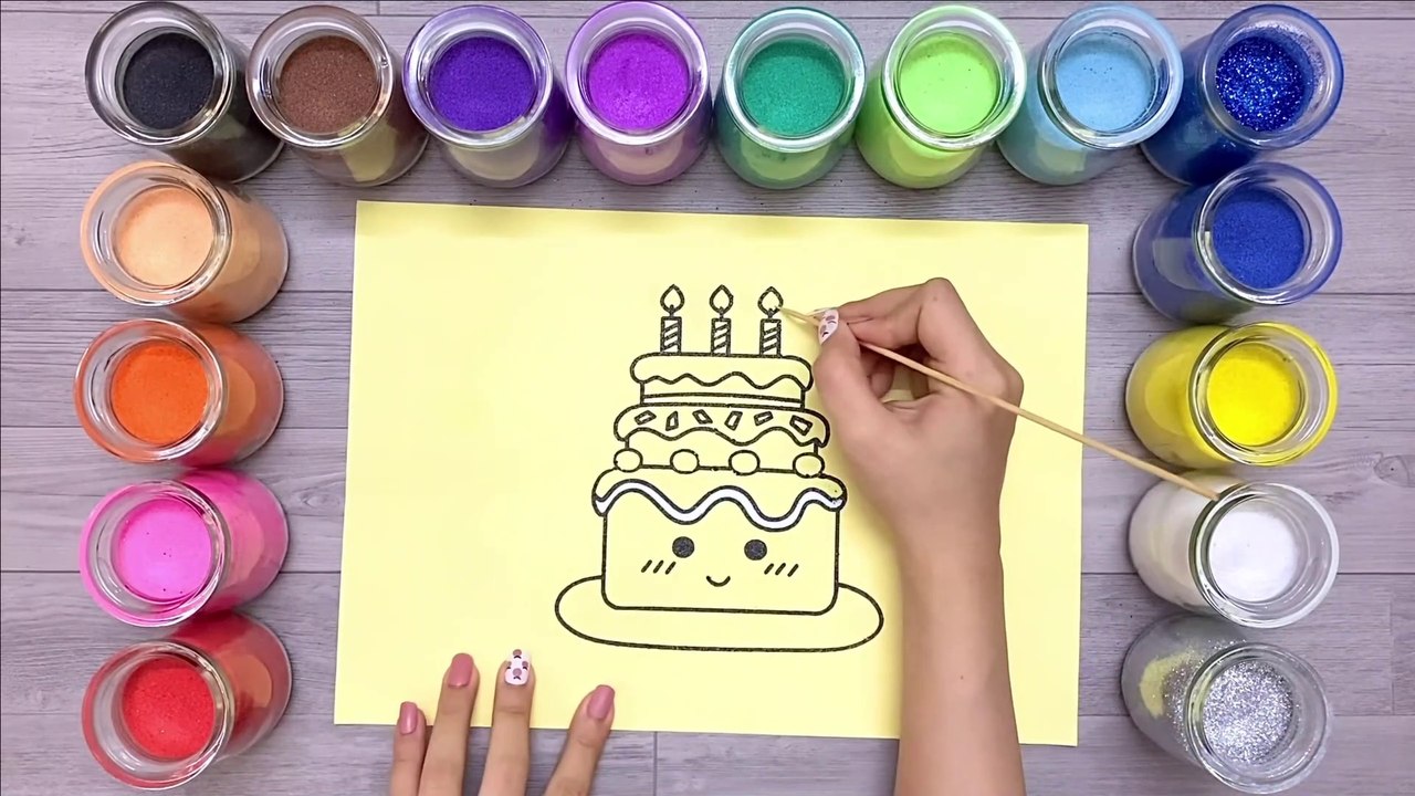 Colored sand Cake / How To Draw A Cute Birthday Cake