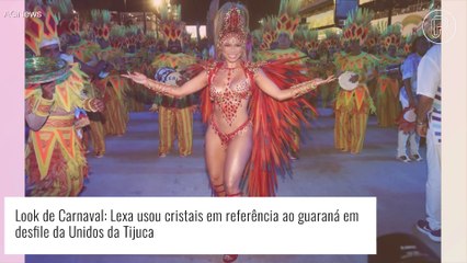 Lexa valoriza curvas em fantasia de R$ 100 mil em desfile e admite: 'Dei uma afrouxada na dieta'