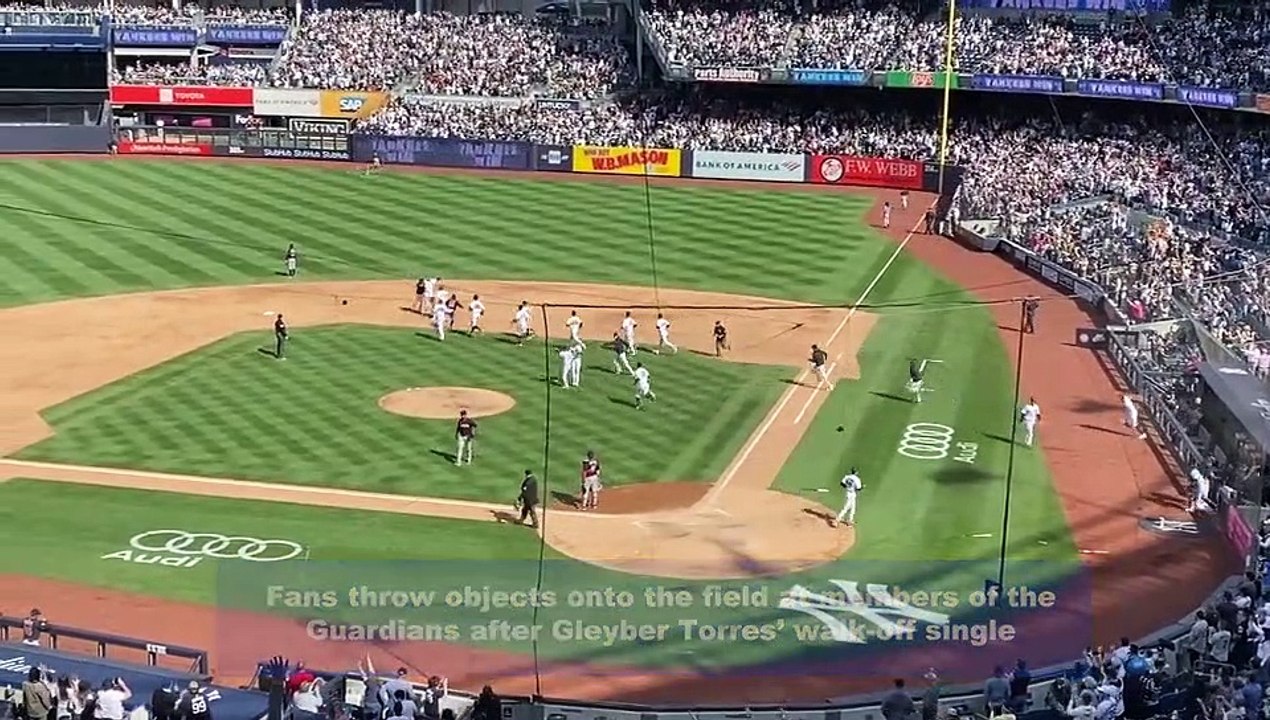 Fans Throw Trash Onto Field at Guardians Players After Yankees WalkOff Win video Dailymotion