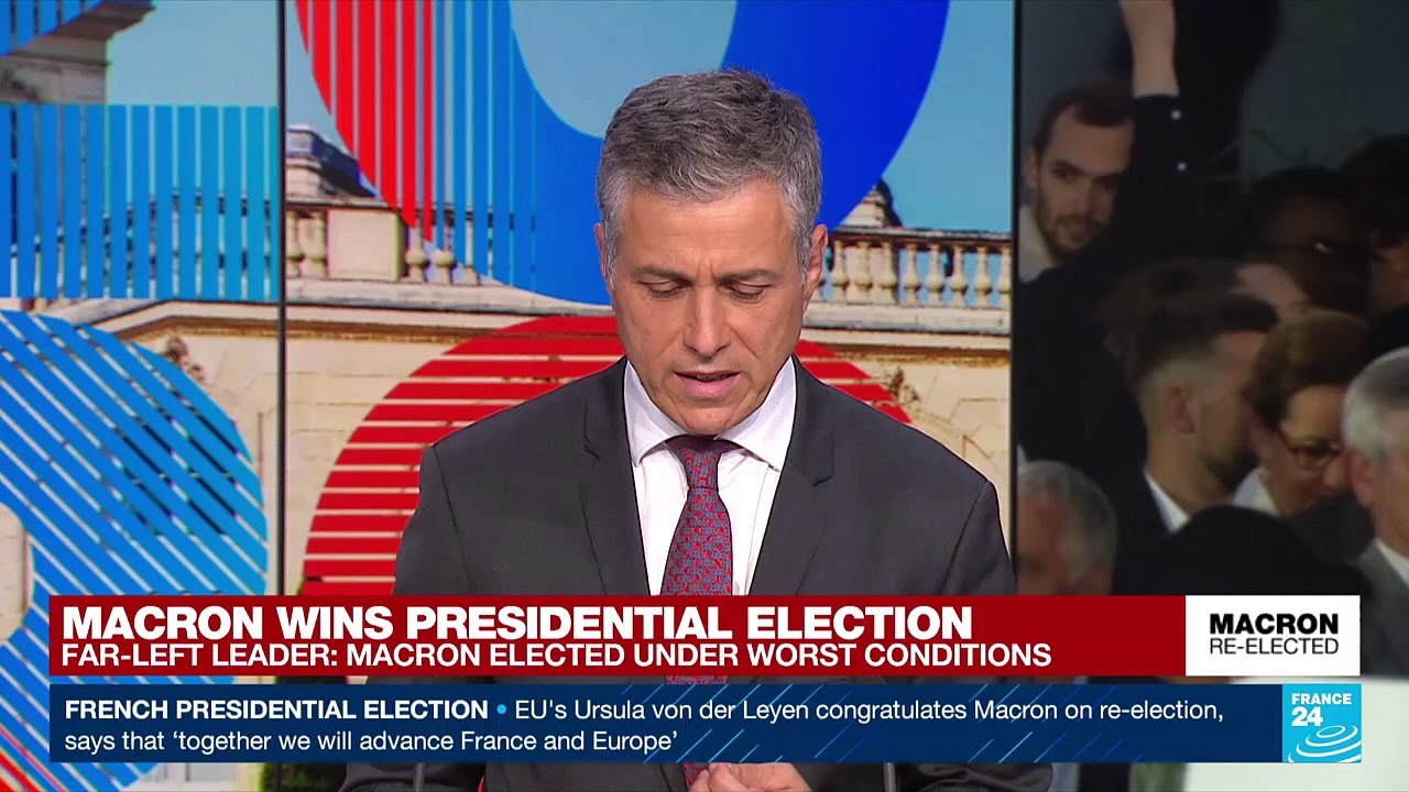 Macron supporters erupt in cheers as French president re-elected