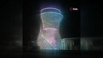 Rize-Artvin Havalimanı'nda ışıklandırılan çay bardağı şeklindeki kule görsel şölen sunuyor