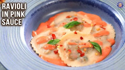 Ravioli in Pink Sauce Recipe | Stuffed with Vegetables & Cheese Fillings | Eggless Ravioli | Ruchi