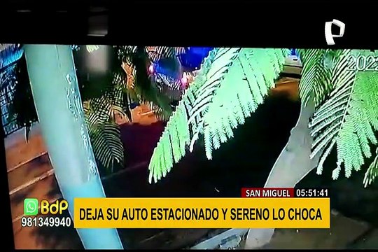 San Miguel: camioneta de serenazgo choca contra auto estacionado y lo deja destrozado