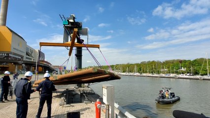 Mise à l'eau de radeaux végétalisés sur le canal de Bruxelles