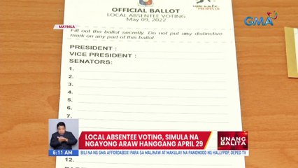 Local absentee voting, simula na ngayong araw hanggang April 29 | UB