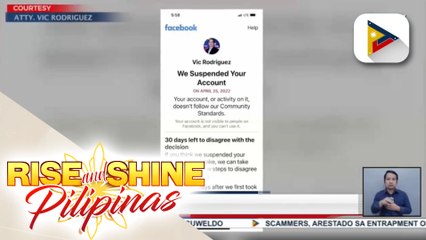 Nasuspendeng Facebook account ni BBM Spokesperson Atty. Vic Rodriguez, na-restore na