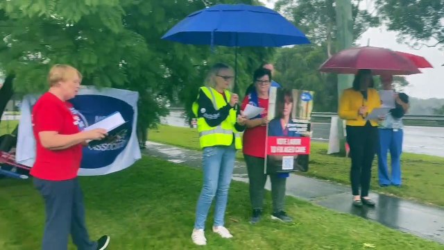 Aged care nurses rally outside Shoalhaven hospital on Wednesday, April 27
