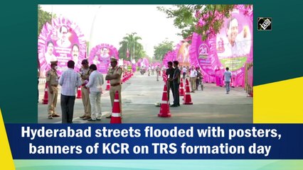 Download Video: Hyderabad streets flooded with posters, banners of KCR on TRS formation day