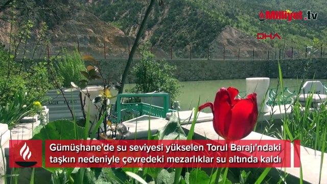 Karların erimesiyle baraj taştı, mezarlık suyla doldu