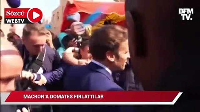 Macron'a domates fırlattılar