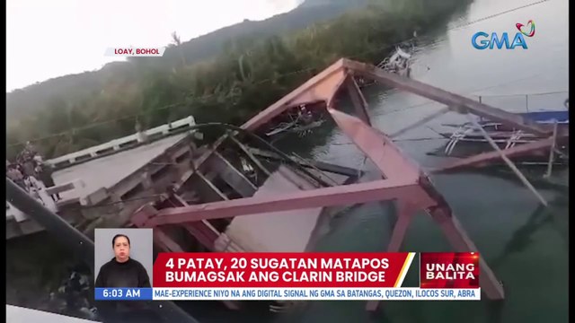 4 patay, 20 sugatan matapos bumagsak ang Clarin Bridge sa Loay, Bohol | UB