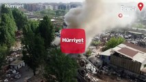 Bursa'da geri dönüşüm tesisindeki yangın havadan görüntülendi