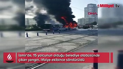 15 yolcunun bulunduğu belediye otobüsü alev alev yandı