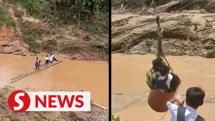 Risky route: Pupils in Nabawan ‘zip-line’ to school