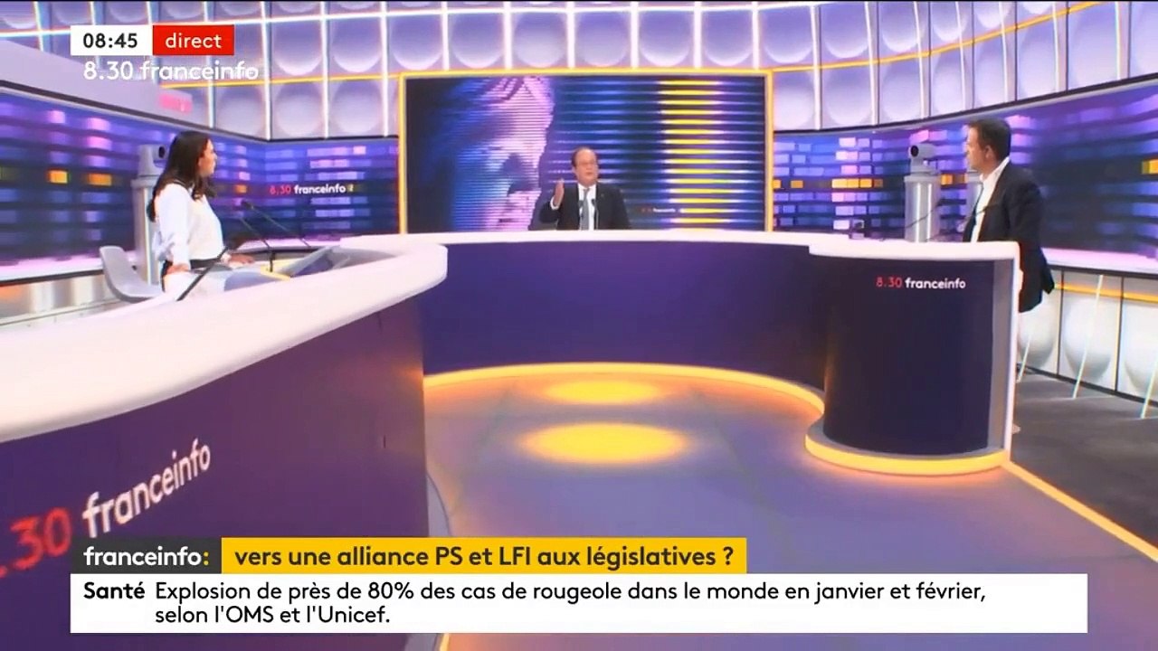 L'ex-président socialiste François Hollande met en garde contre le risque d'"une disparition" du PS en cas d'accord avec LFI qui prévoirait son effacement aux élections législatives de juin - VIDEO