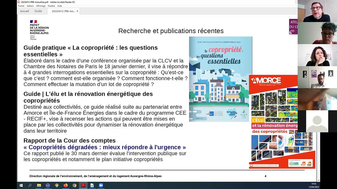 CRHH d'Auvergne-Rhône-Alpes, l'atelier "copropriétés" du 12 avril 2022"