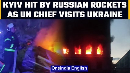 Скачать видео: Russian rockets rock Kyiv as UN Chief visits war-torn Ukraine | Oneindia News