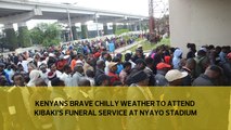 Kenyans brave chilly weather to attend Kibaki’s funeral service at Nyayo stadium
