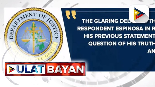 DOJ, ikinokonsidera ang paghahain ng perjury case vs. Kerwin Espinosa matapos bawiin ang testimonya laban kay Sen. De Lima