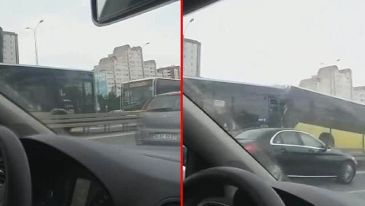 Şoförsüz metrobüs karşı şeritten gelen diğer metrobüsle kafa kafaya böyle çarpıştı