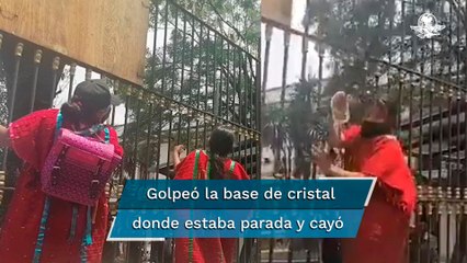 Mujer de la comunidad Triqui cae al romper cristal de una marquesina en Segob