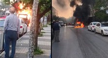 Maltepe’de seyir halindeki minibüs alev alev yandı