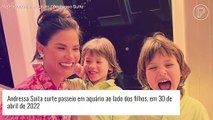 Andressa Suita curte passeio em aquário com os filhos durante visita ao Rio de Janeiro