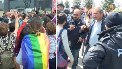 Video herunterladen: Maltepe'de 1 Mayıs miting alanına girmeye çalışan LGBT'liler ile polis arasında gerginlik