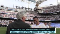 Real Madrid lift 35th LaLiga trophy at the Santiago Bernabeu