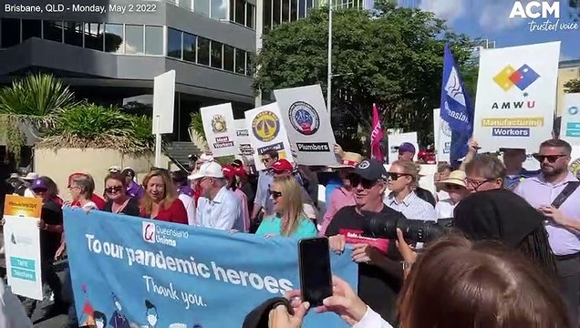 Anthony Albanese attends Labour Day March in Brisbane, Queensland with Premier Annastacia Palaszczuk | May 2 2022 | Canberra Times