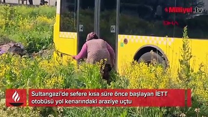 İETT otobüsü araziye uçtu, ekinleri zarar gören kadın tepki gösterdi