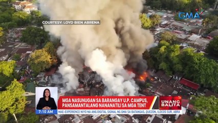 Mga nasunugan sa Brgy. UP Campus sa QC, pansamantalang nananatili sa mga tent | UB