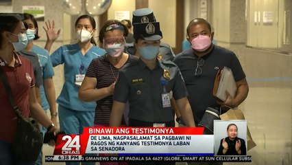 De Lima, nagpasalamat sa pagbawi ni Ragos ng kanyang testimonya laban sa senadora | 24 Oras