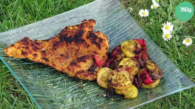 Escalopes de dinde panées au curry cuites à la plancha