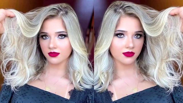 Rinnovando il colore dei capelli medi della modella con un bel platino