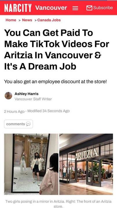 You Can Get Paid To Make TikTok Videos For Aritzia In Vancouver