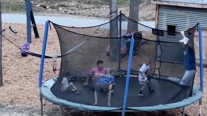 'When the trampoline isn't in on the family fun *Try Not to Laugh*'