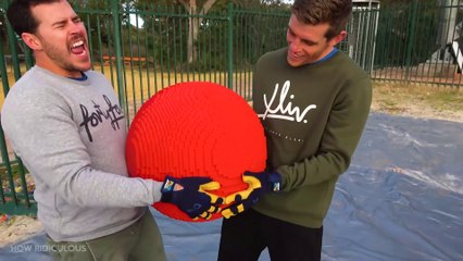 GIANT LEGO BOWLING BALL Vs. TRAMPOLINE! (20,000 BRICKS!!)/The best game you will ever see