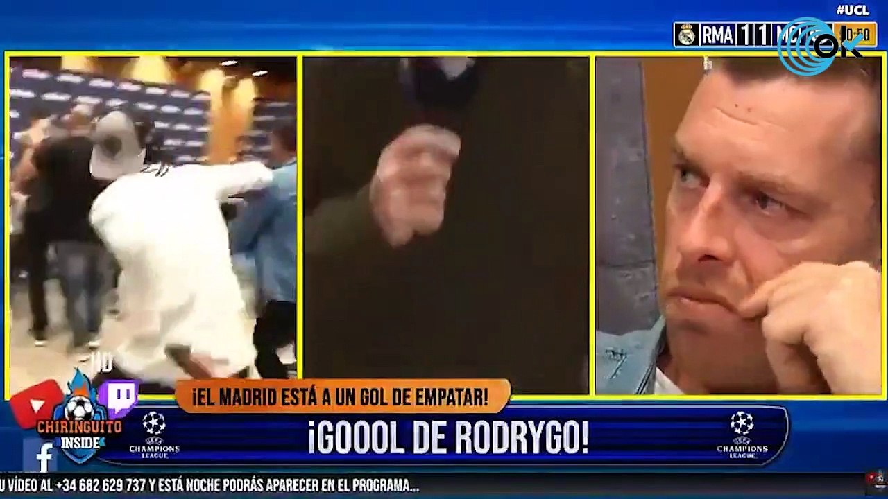 Balboa tira al suelo a Cristóbal Soria celebrando la remontada del Real Madrid