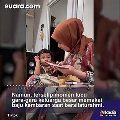 Kocak! Balita Ini Salah Emak Gegara Keluarganya Pakai Baju Kembaran saat Lebaran