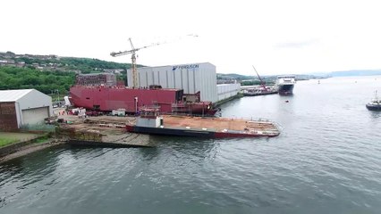 Oil barge Argymak, being launched at Ferguson Marine