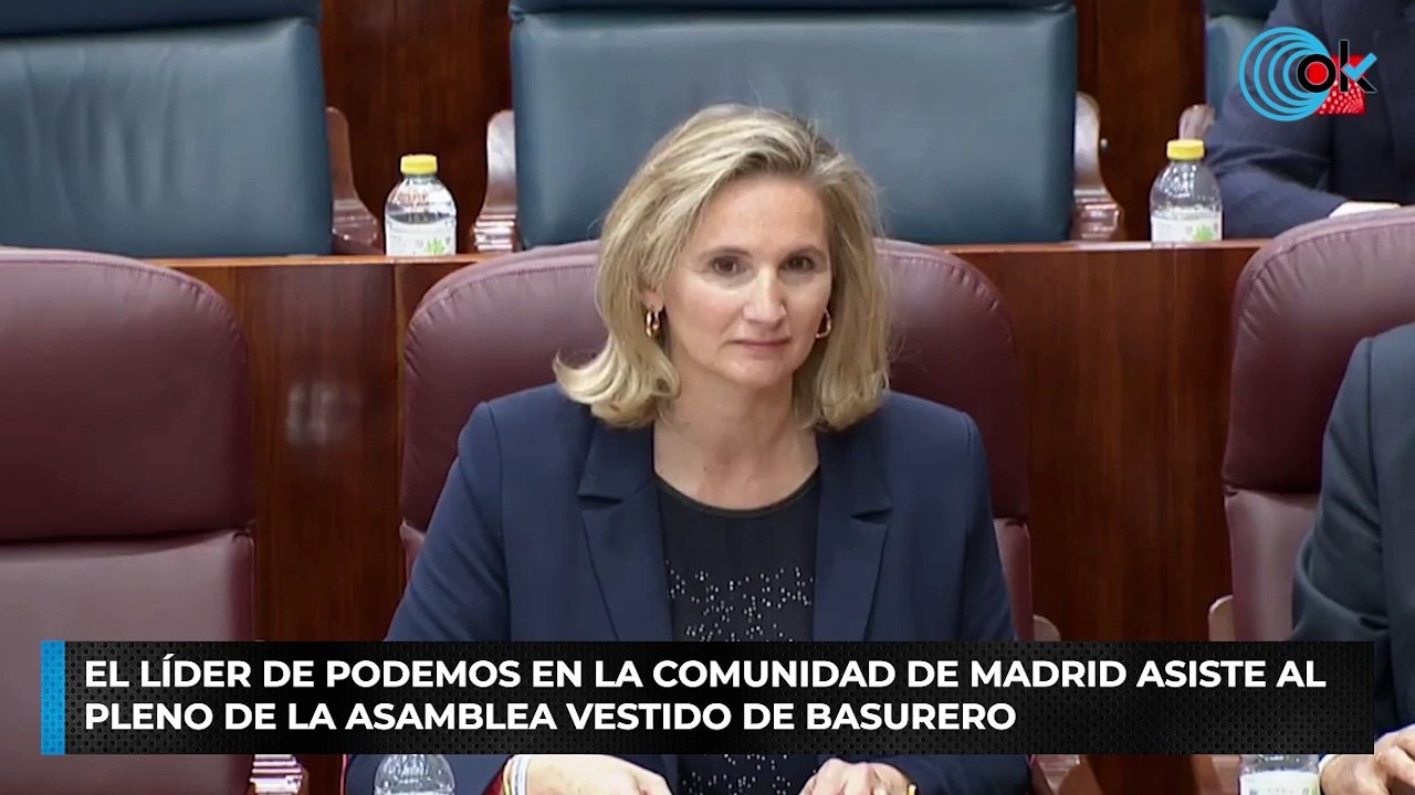 El líder de Podemos en la Comunidad de Madrid asiste al Pleno de la Asamblea vestido de basurero