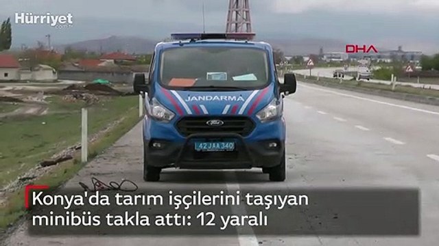 Konya'da tarım işçilerini taşıyan minibüs takla attı: 12 yaralı