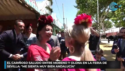 El cariñoso saludo entre Moreno y Olona en la Feria de Sevilla: "Me sienta muy bien Andalucía"