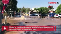 Bodrum'da isale hattı patladı, yol trafiğe kapandı