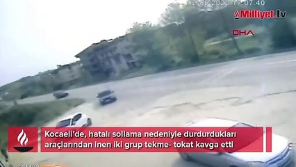 Araçlardan inip tekme tokat kavga ettikleri anlar kamerada
