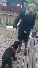 Jackie with her dog Lucy after the announcement
