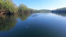 Espeluznante momento en que un cocodrilo se lanzó contra el bote de una pareja