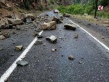 Artvin'de yamaçtan düşen kaya parçaları nedeniyle kapanan karayolu ulaşıma açıldı